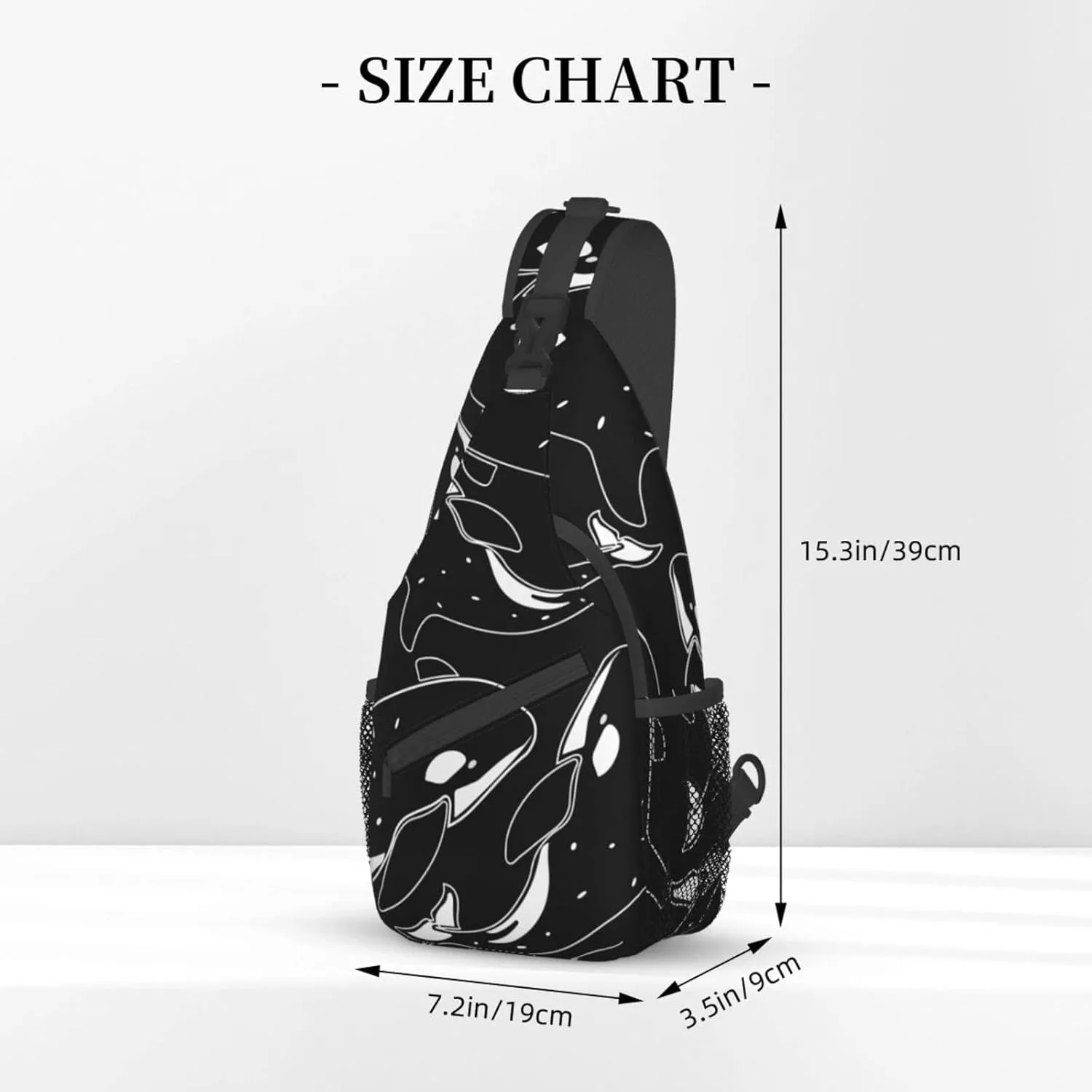 Whale Orca Killer Black Crossbody Sling Backpack For Women & Men Chest Sling Backpack Casual For Travel Hiking