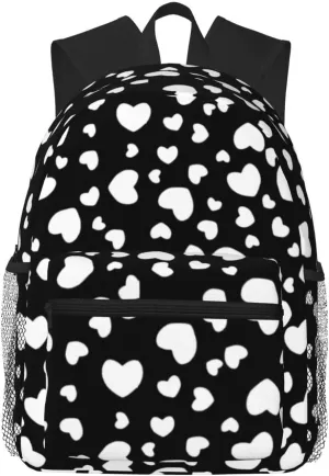 Whimsical Black And White Hearts Pattern Lightweight Packable Backpack Travel Casual Hiking Daypack Foldable Backpack For Men Women