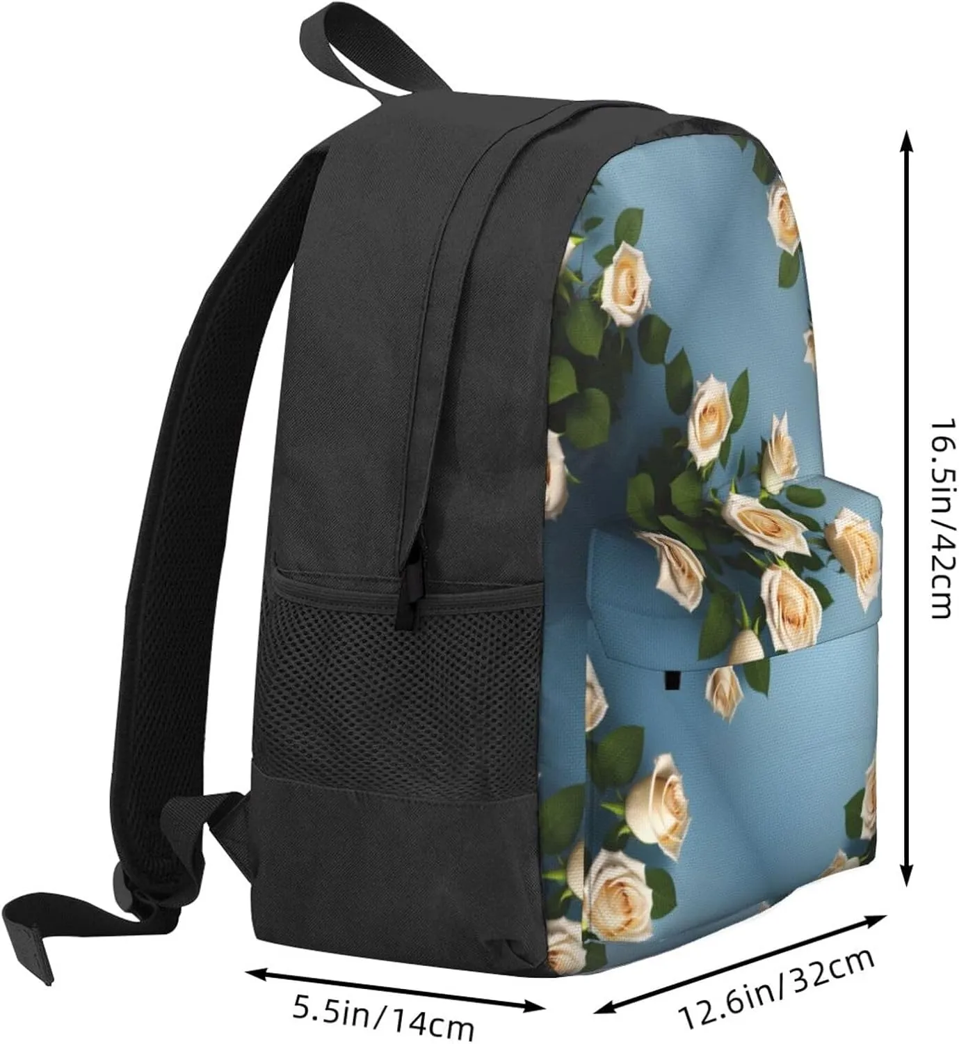 White Roses Backpack Printing Lightweight Casual Backpack Shoulder Bags Large Capacity Laptop Backpack