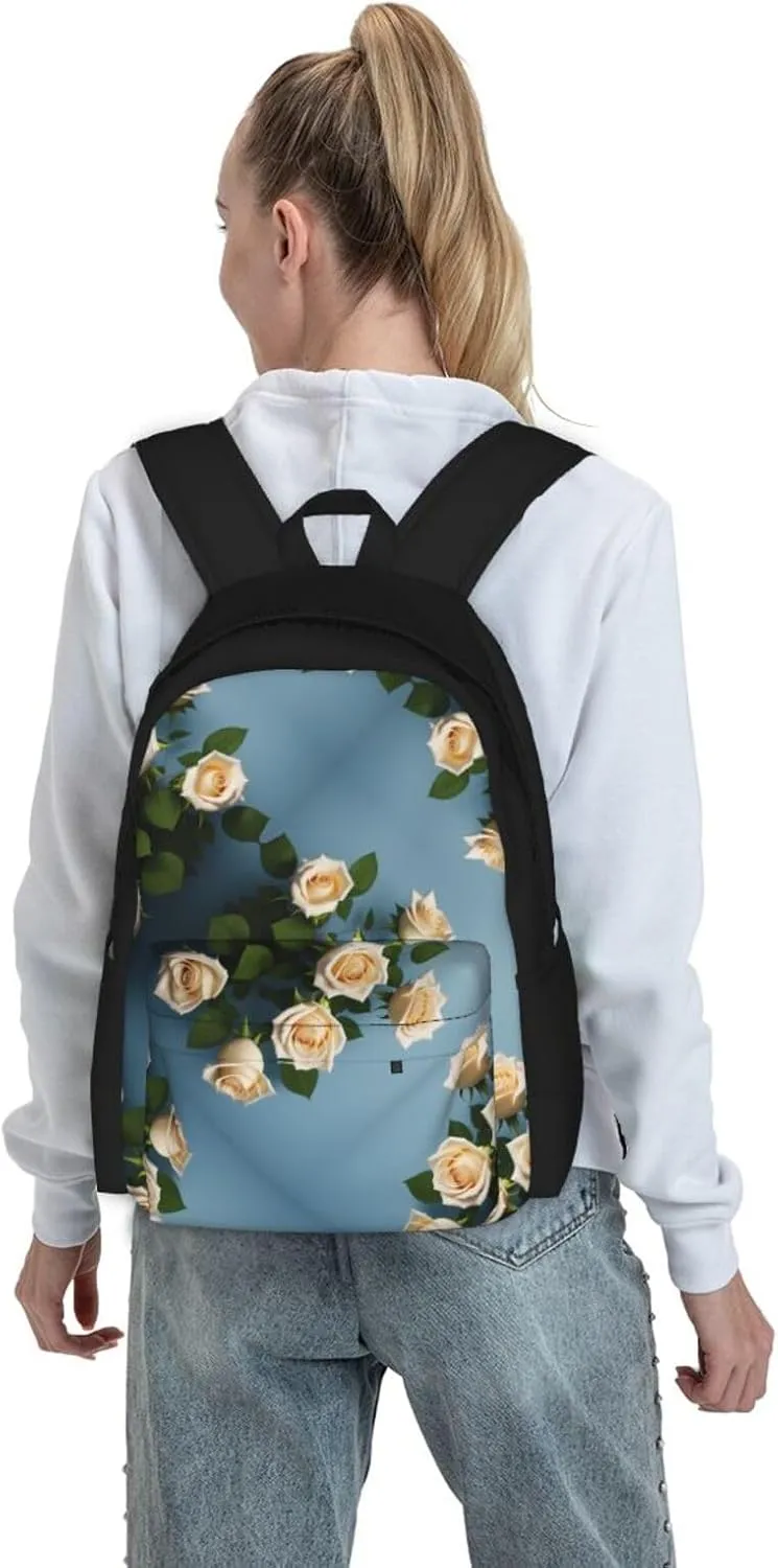 White Roses Backpack Printing Lightweight Casual Backpack Shoulder Bags Large Capacity Laptop Backpack