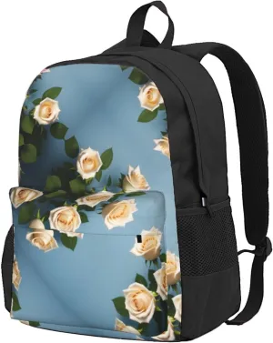 White Roses Backpack Printing Lightweight Casual Backpack Shoulder Bags Large Capacity Laptop Backpack