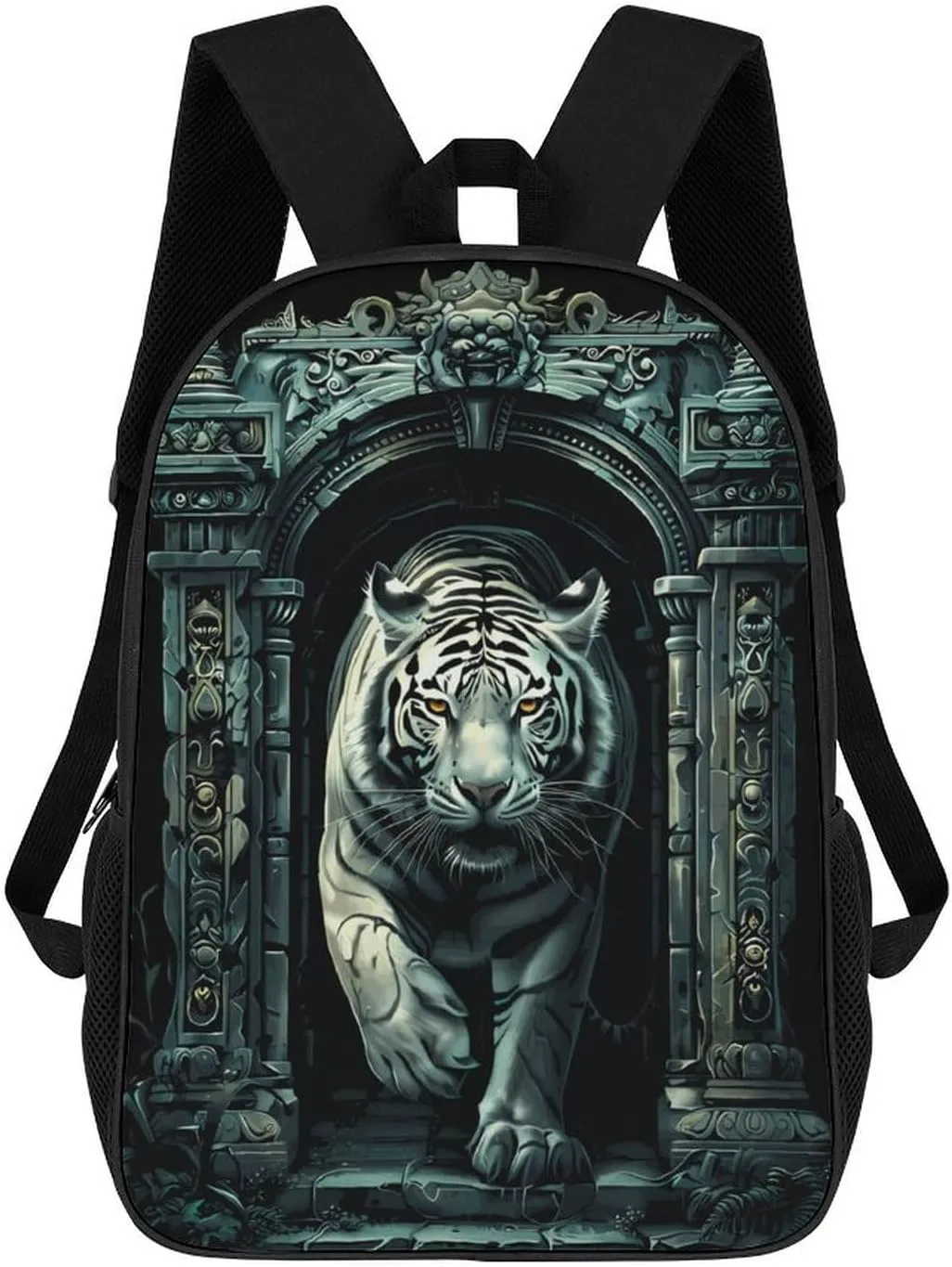 White Tiger Architecture Printed Backpack 17 Inch Travel Dayback Shoulder Back Pack Laptop Bag for Men Women