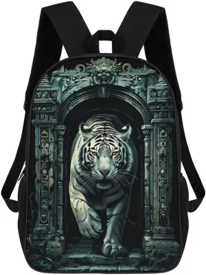 White Tiger Architecture Printed Backpack 17 Inch Travel Dayback Shoulder Back Pack Laptop Bag for Men Women