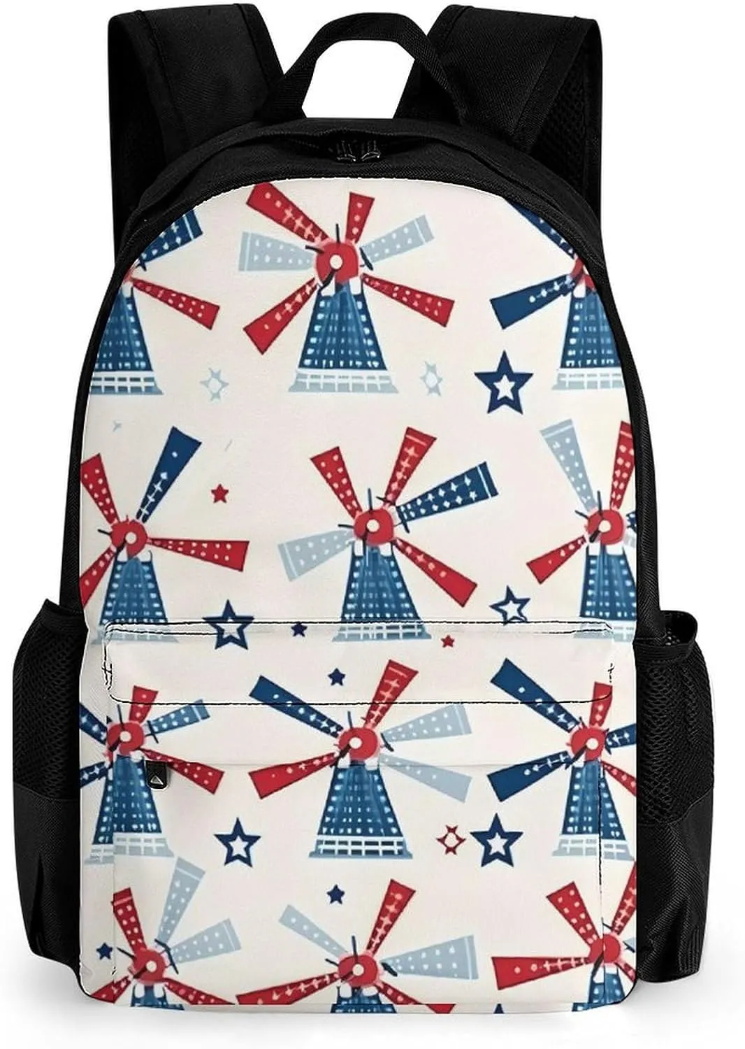 Windmill Patriotic Celebrate America Independence Printed Backpack Causal Daypack Travel Laptop Shoulders Bag with Side Pockets for Men Women 13 X 7 X 16 Inch