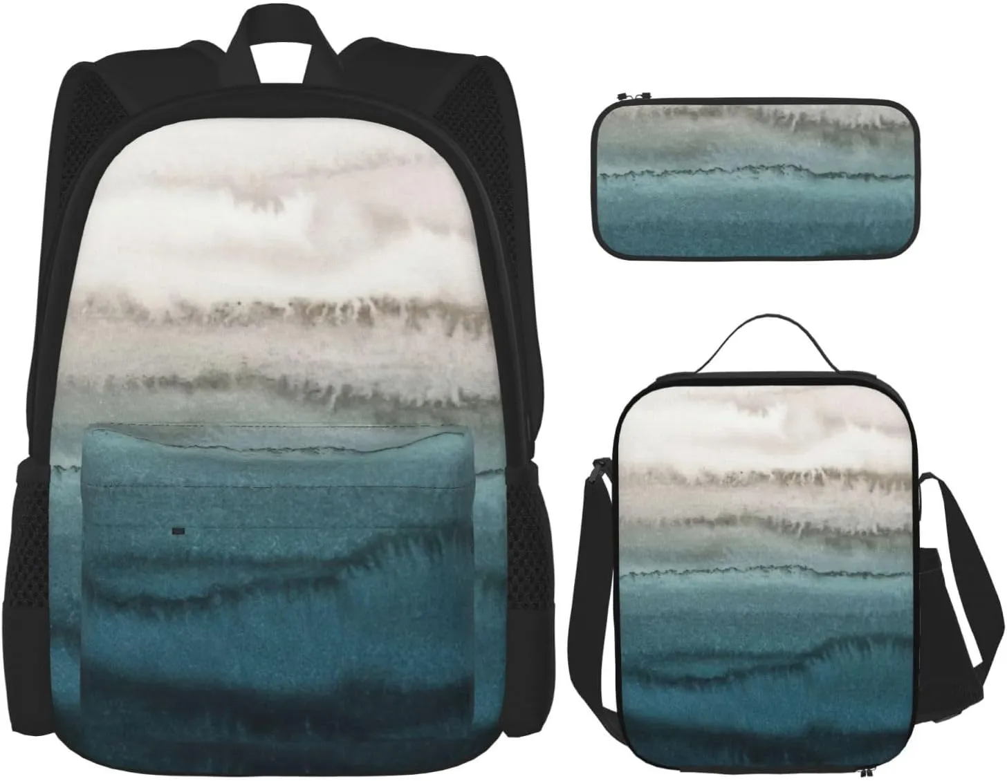 Within The Tides Print Pocket Backpack,Pencil Case And Lunch Bag Set For Men And Women,Large Capacity