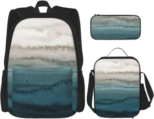 Within The Tides Print Pocket Backpack,Pencil Case And Lunch Bag Set For Men And Women,Large Capacity