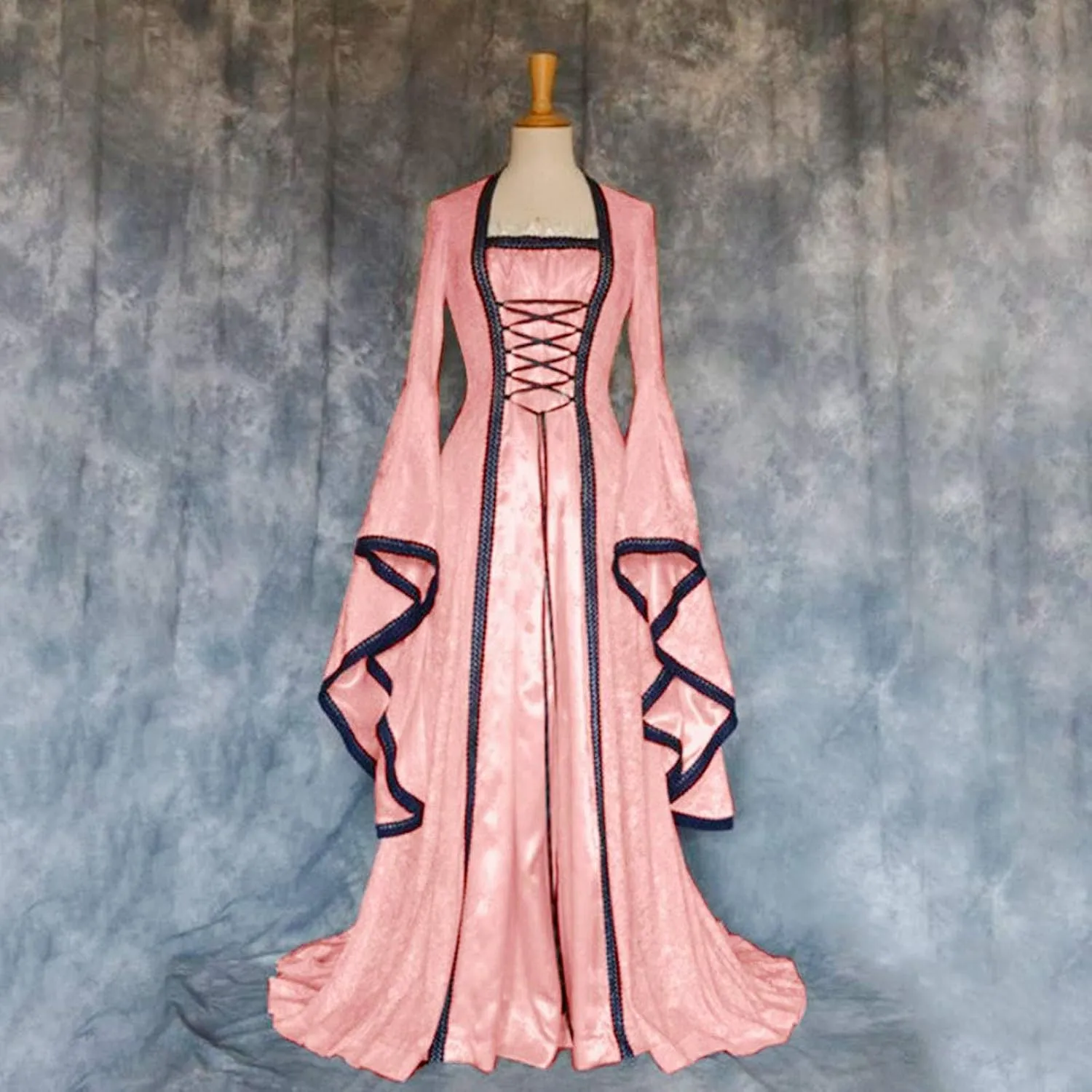 Wkishenl Womens Renaissance Medieval Costume Adjustable Lace Up Irish Retro Gown Long Dress Halloween Cosplay Costumes