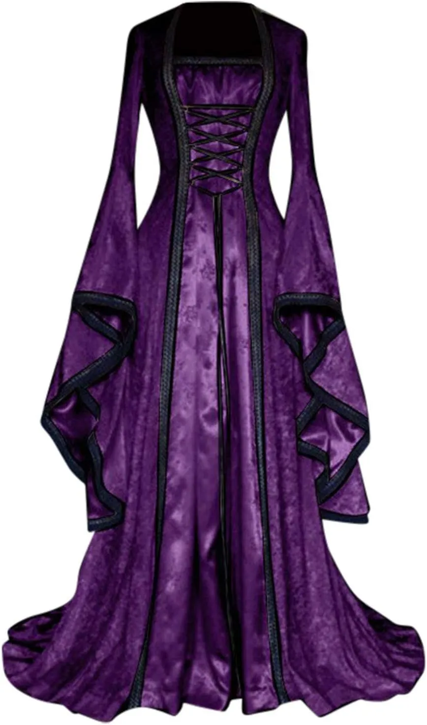 Wkishenl Womens Renaissance Medieval Costume Adjustable Lace Up Irish Retro Gown Long Dress Halloween Cosplay Costumes