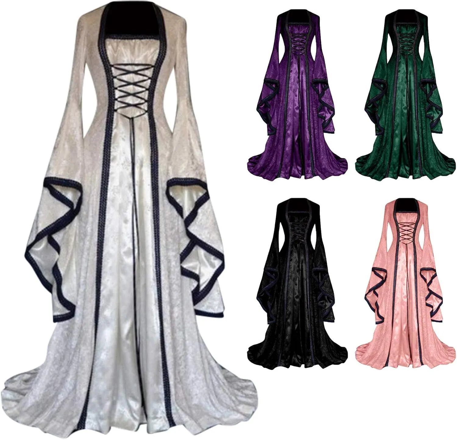 Wkishenl Womens Renaissance Medieval Costume Adjustable Lace Up Irish Retro Gown Long Dress Halloween Cosplay Costumes