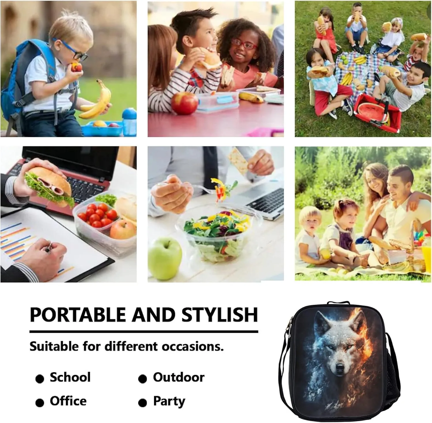 Wolf Backpack Bundle - 3 Piece Set for Kids, Includes Bookbag, Insulated Lunch Bag & Pencil Case - Perfect for School & Everyday Use
