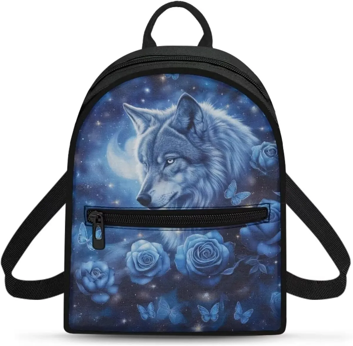 Wolf Gym Backpack for Women Goth Small Book Bag Lightweight Floral Holiday Bag with Shoulder Strap for Traveling Casual Daypack for Women Work Travel Picnic