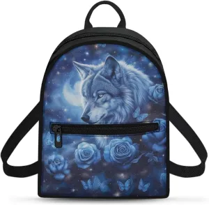 Wolf Gym Backpack for Women Goth Small Book Bag Lightweight Floral Holiday Bag with Shoulder Strap for Traveling Casual Daypack for Women Work Travel Picnic