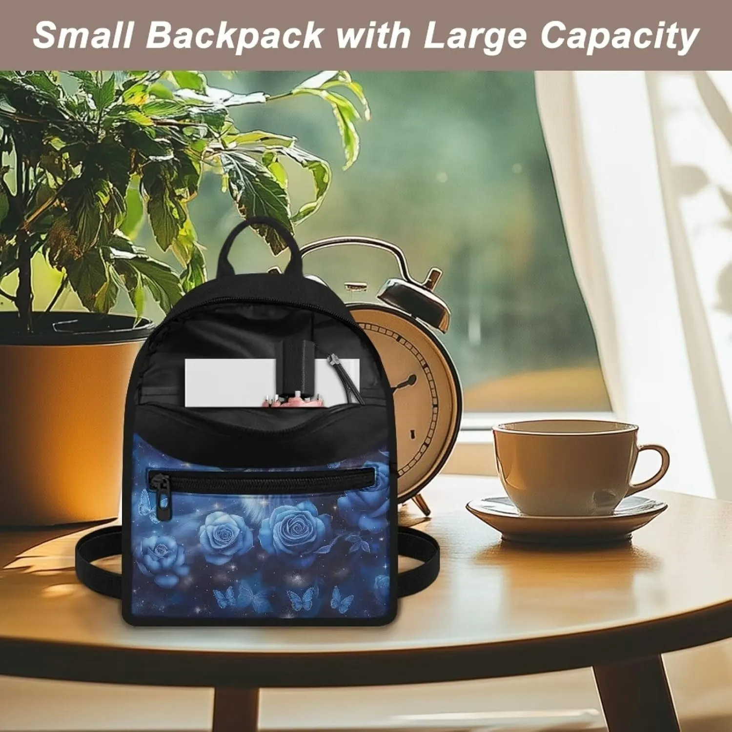 Wolf Gym Backpack for Women Goth Small Book Bag Lightweight Floral Holiday Bag with Shoulder Strap for Traveling Casual Daypack for Women Work Travel Picnic