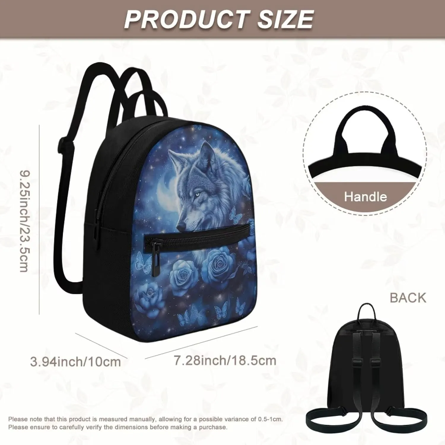 Wolf Gym Backpack for Women Goth Small Book Bag Lightweight Floral Holiday Bag with Shoulder Strap for Traveling Casual Daypack for Women Work Travel Picnic