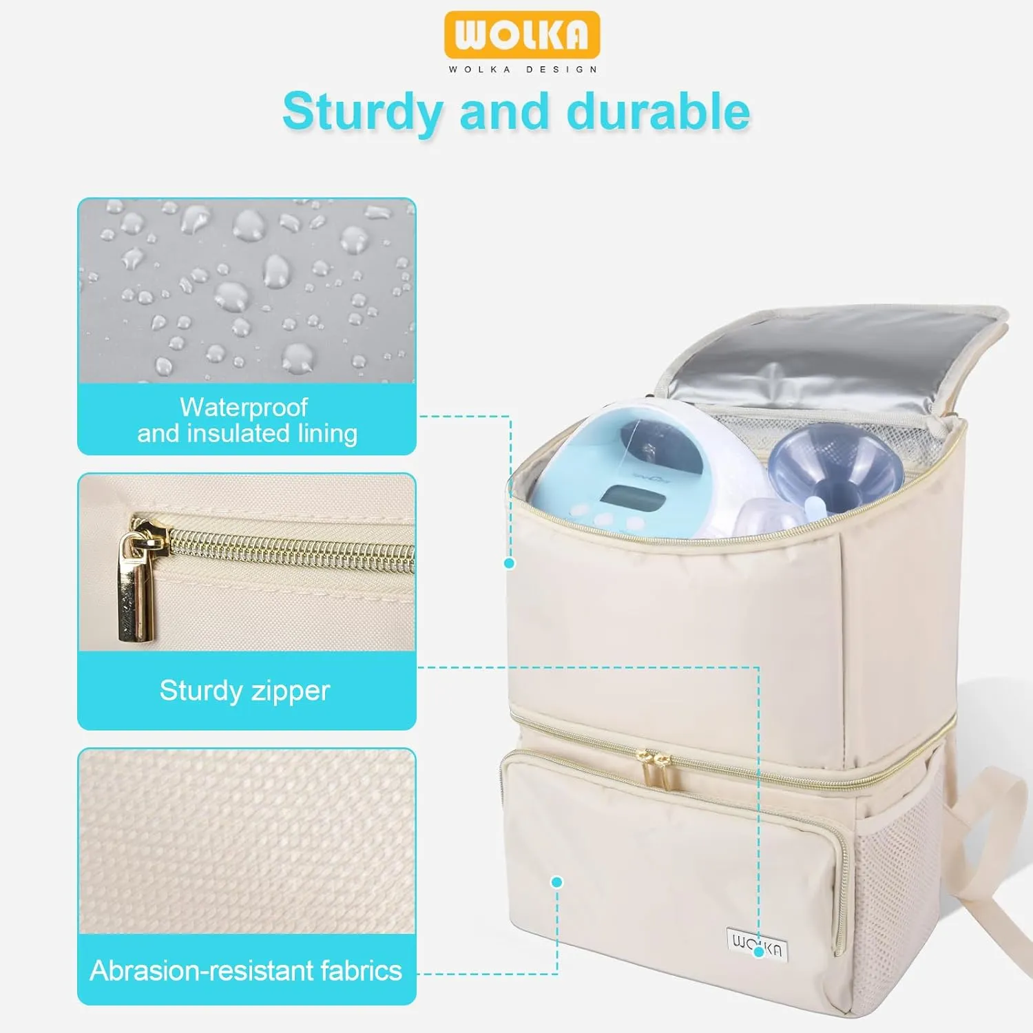 Wolka Breast Pump Bag with Dual Insulated Compartments & Removable Divider,Breast Milk Cooler Travel Bacpak with 50 cans Capacity,Fit Most Breast Pumps Like Medela, Spectra S1,S2, Evenflo