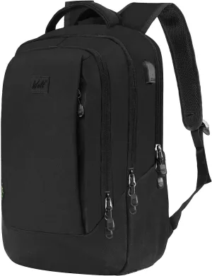 WOLT Travel Laptop Backpack, Carry On Flight Approved Laptop Bag for 15.6 Inch and 17 Inch Notebook with USB Charging Port College Bookbag, Black