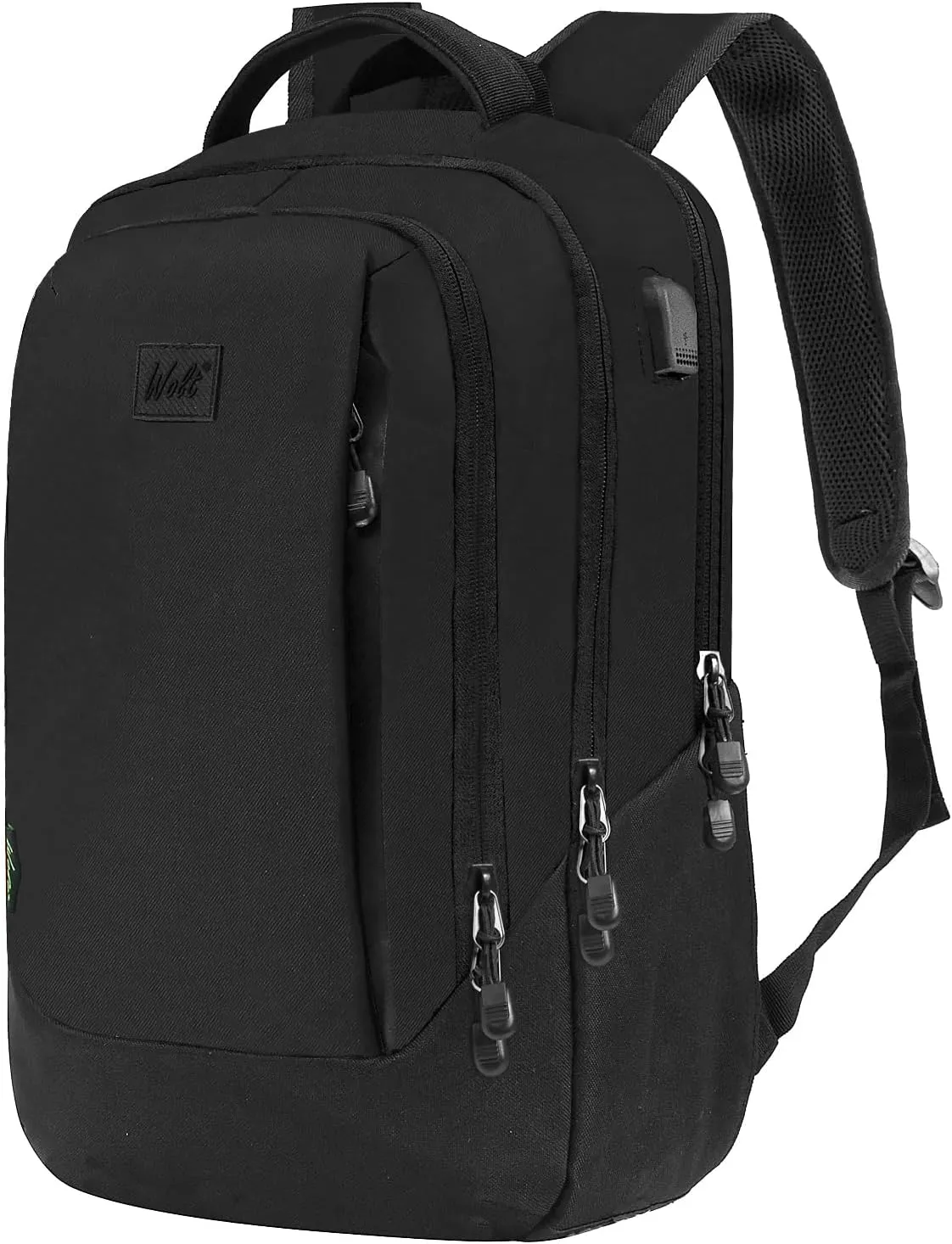 WOLT Travel Laptop Backpack, Carry On Flight Approved Laptop Bag for 15.6 Inch and 17 Inch Notebook with USB Charging Port College Bookbag, Black