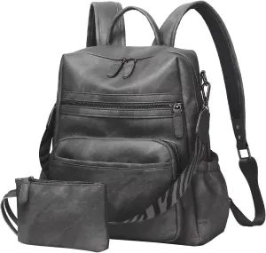 Women Backpack Purse Bag PU Leather Travel Backpack Purse for Women Ladies Shoulder Bags Satchel Handbag 2 Piece