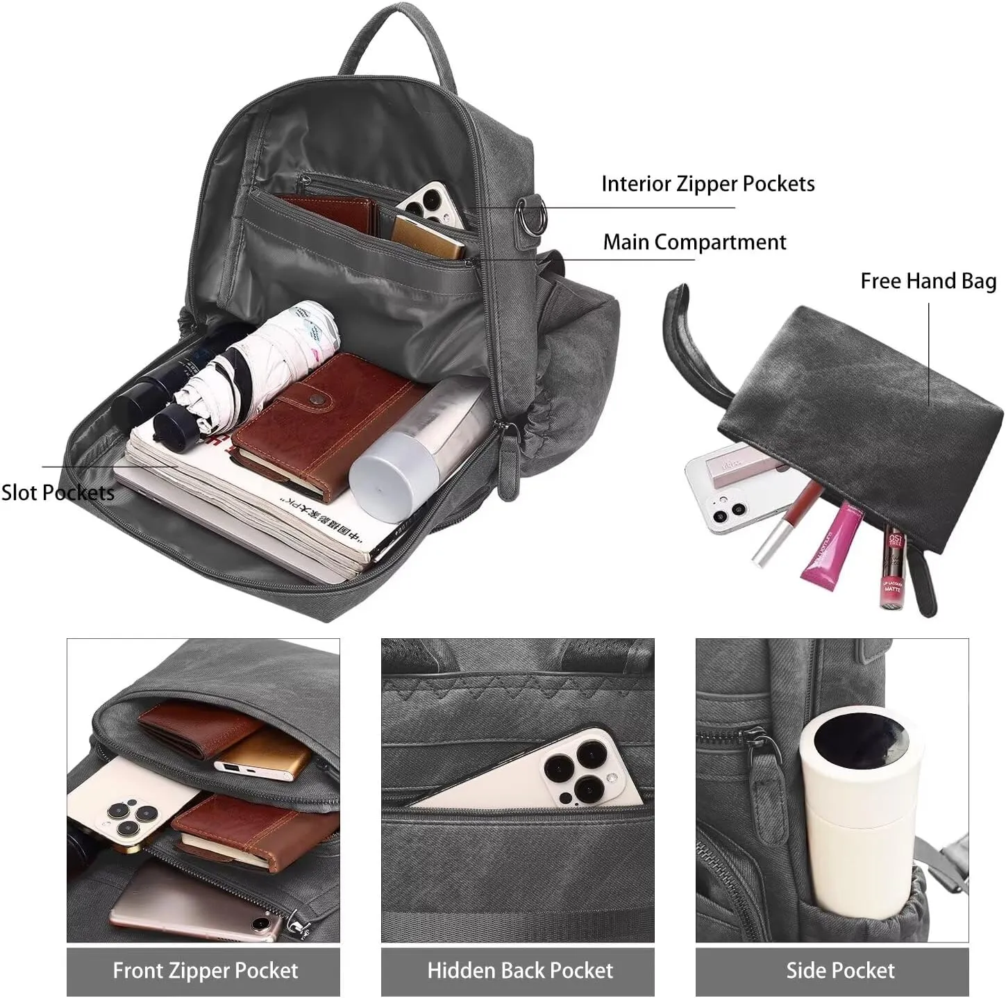 Women Backpack Purse Bag PU Leather Travel Backpack Purse for Women Ladies Shoulder Bags Satchel Handbag 2 Piece