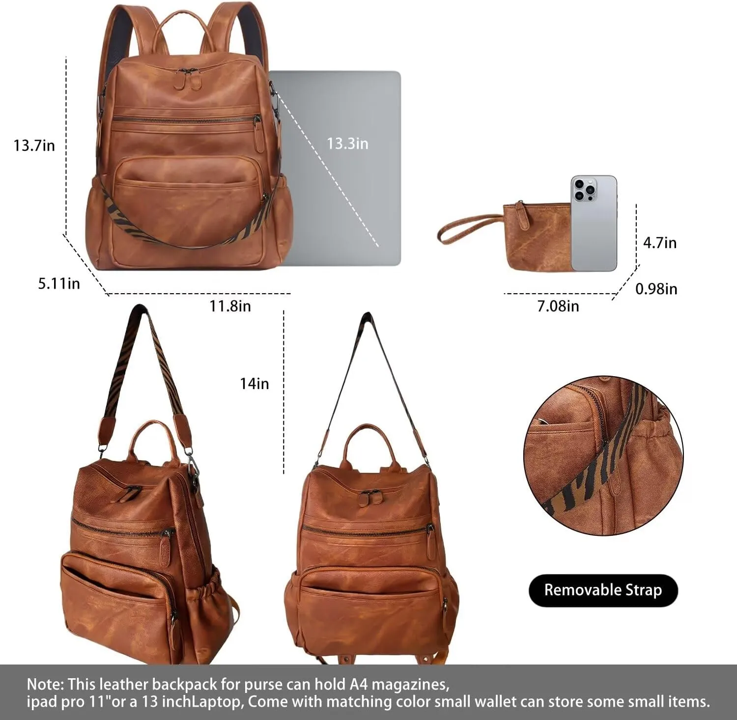 Women Backpack Purse Bag PU Leather Travel Backpack Purse for Women Ladies Shoulder Bags Satchel Handbag 2 Piece