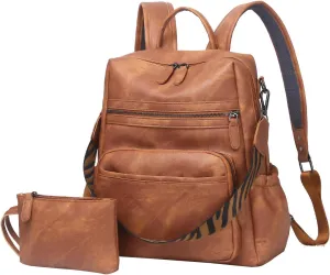 Women Backpack Purse Bag PU Leather Travel Backpack Purse for Women Ladies Shoulder Bags Satchel Handbag 2 Piece