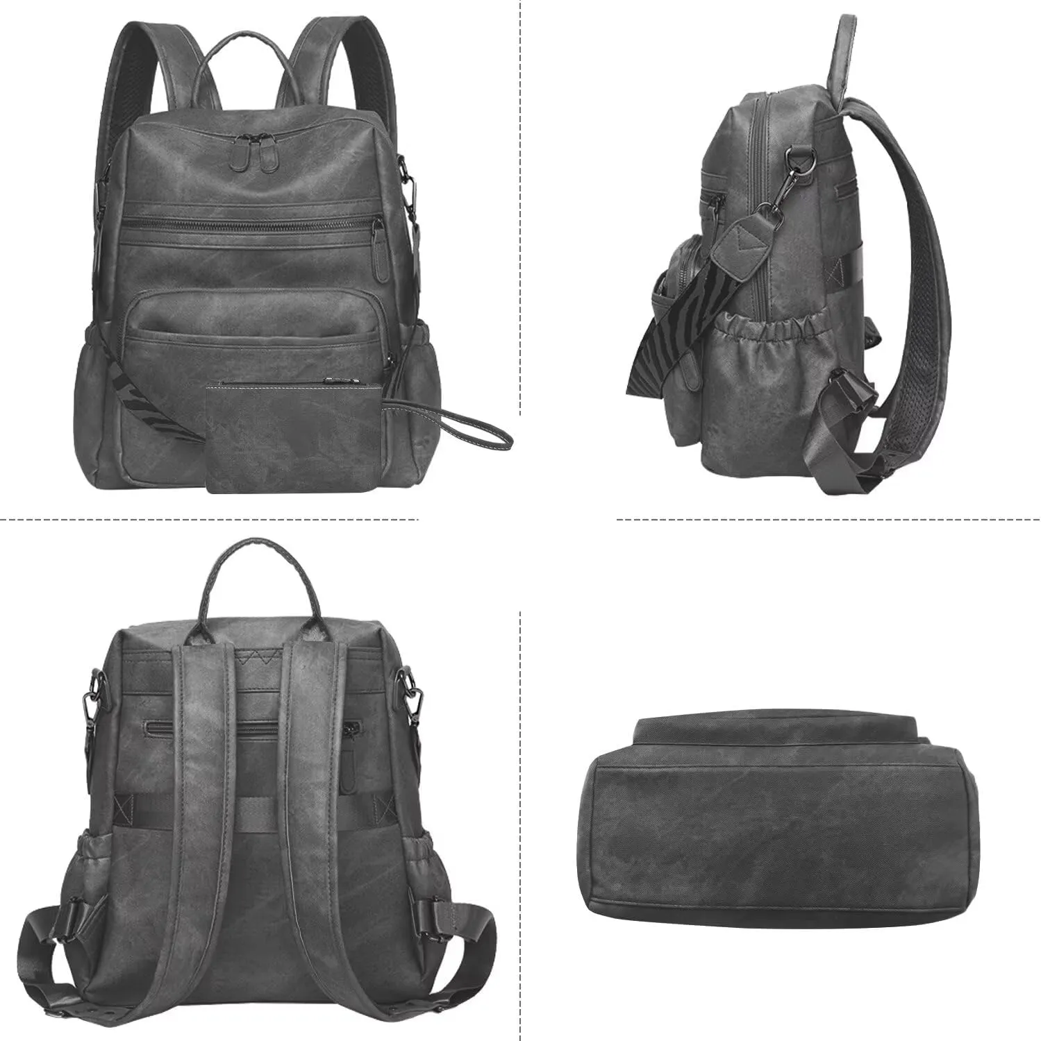 Women Backpack Purse Bag PU Leather Travel Backpack Purse for Women Ladies Shoulder Bags Satchel Handbag 2 Piece