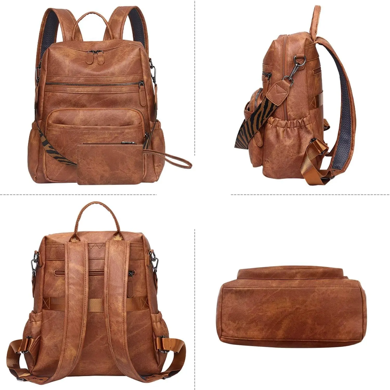 Women Backpack Purse Bag PU Leather Travel Backpack Purse for Women Ladies Shoulder Bags Satchel Handbag 2 Piece