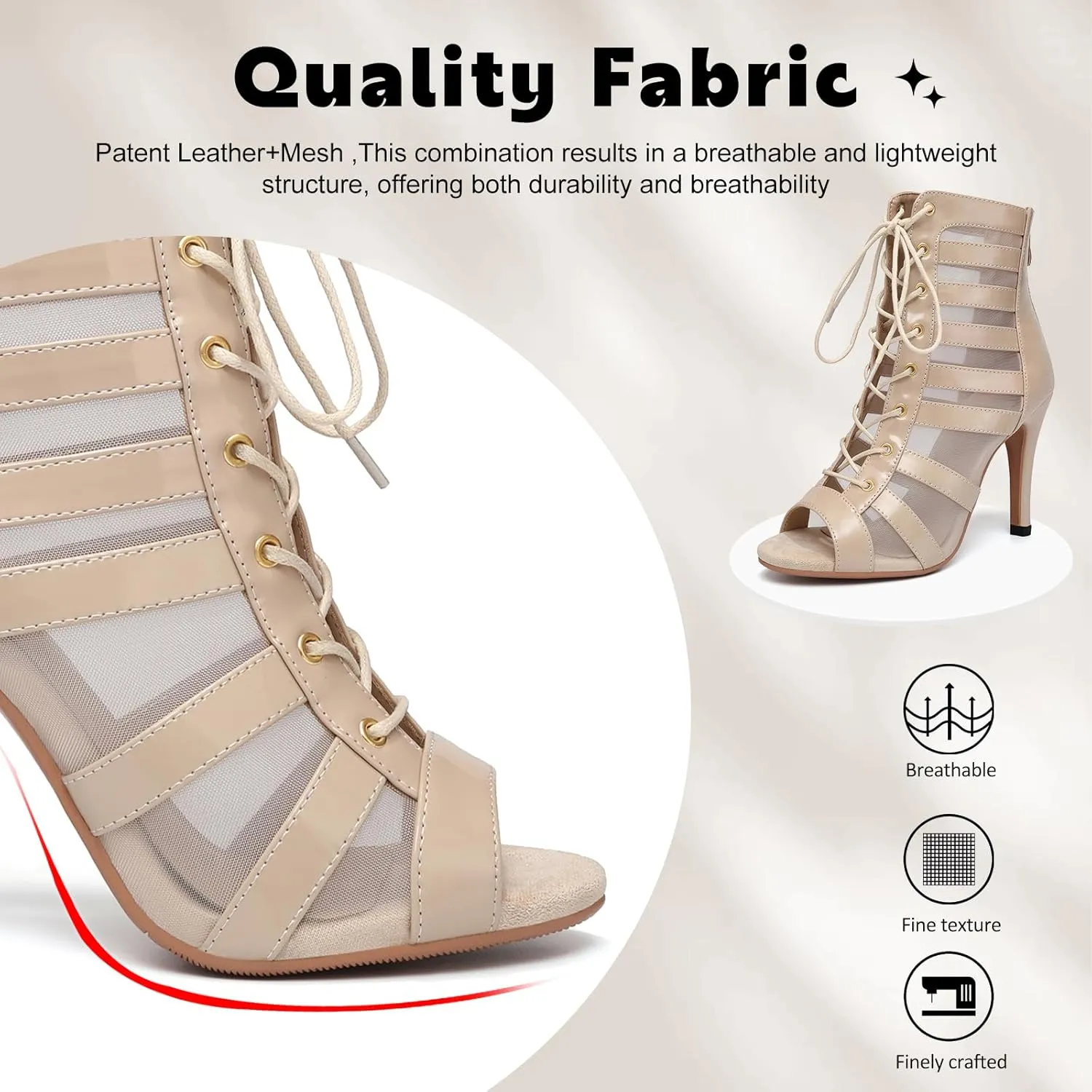 Women Ballroom Dance Boots Lace Up Open Toe High Heel Performance Practice Salsa Latin Dancing Boots,DS-K400