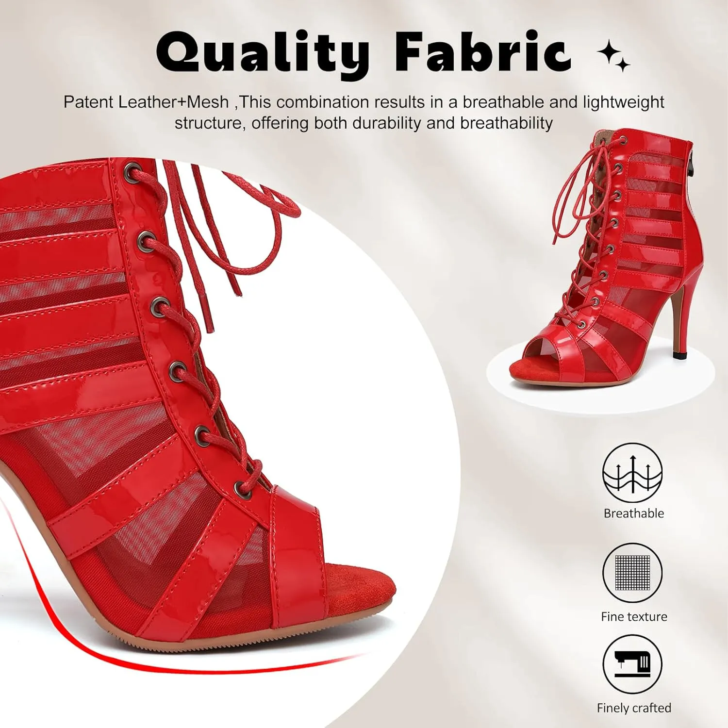 Women Ballroom Dance Boots Lace Up Open Toe High Heel Performance Practice Salsa Latin Dancing Boots,DS-K400
