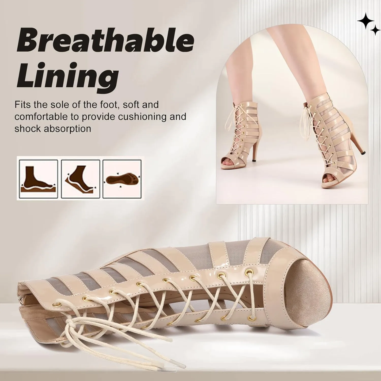 Women Ballroom Dance Boots Lace Up Open Toe High Heel Performance Practice Salsa Latin Dancing Boots,DS-K400