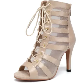 Women Ballroom Dance Boots Lace Up Open Toe High Heel Performance Practice Salsa Latin Dancing Boots,DS-K400