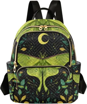 Women Fashion Backpack Purse Multi Pockets Mystical Green Moth Backpack Travel Shoulder Bag，S