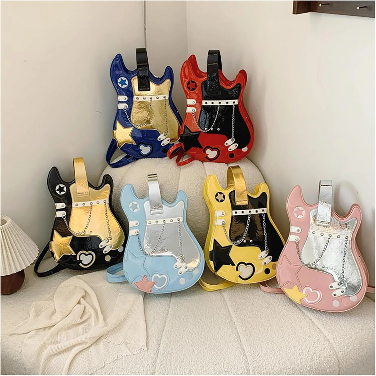 Women Guitar Shaped Backpack Unique Crossbody Shoulder Bag PU Leather Novelty Guitar Purse