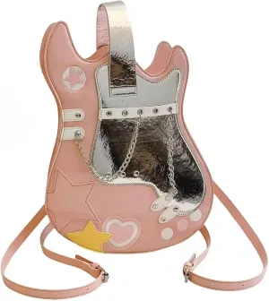 Women Guitar Shaped Backpack Unique Crossbody Shoulder Bag PU Leather Novelty Guitar Purse