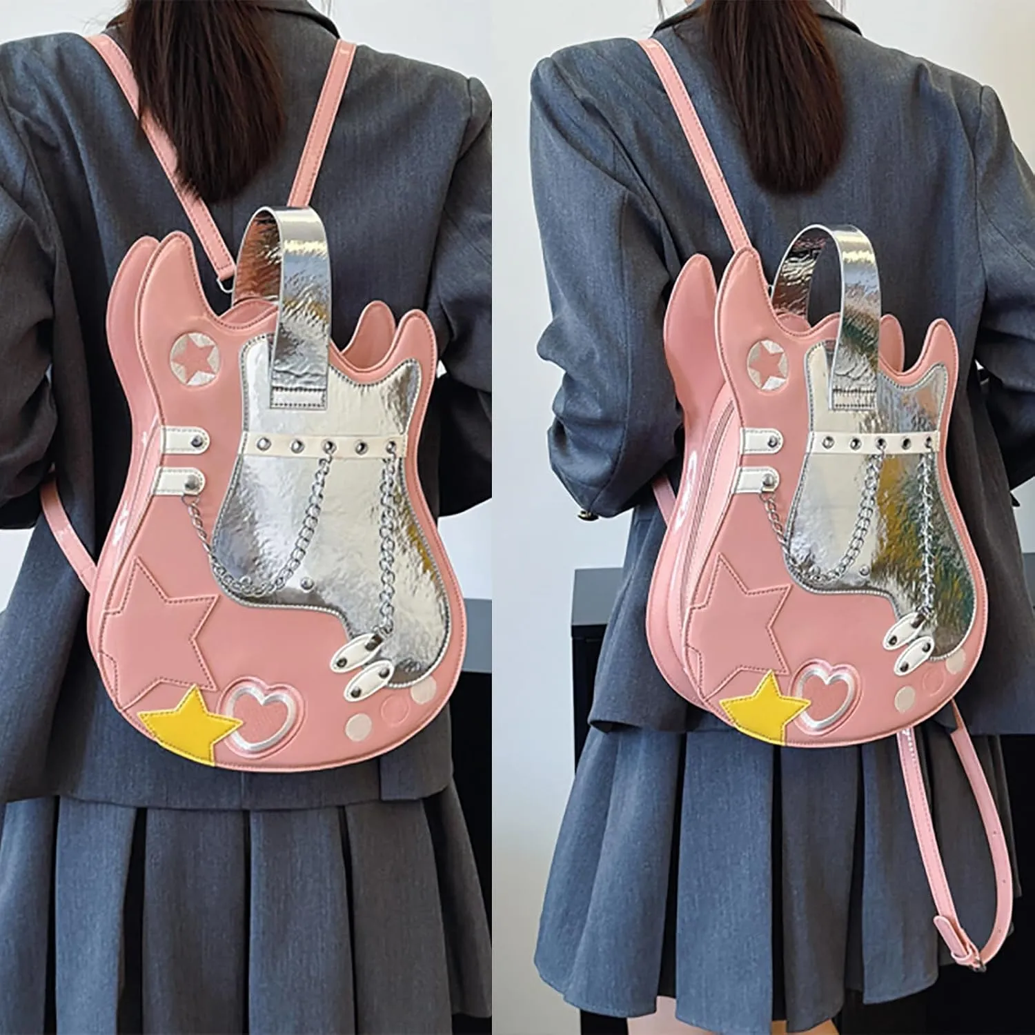 Women Guitar Shaped Backpack Unique Crossbody Shoulder Bag PU Leather Novelty Guitar Purse