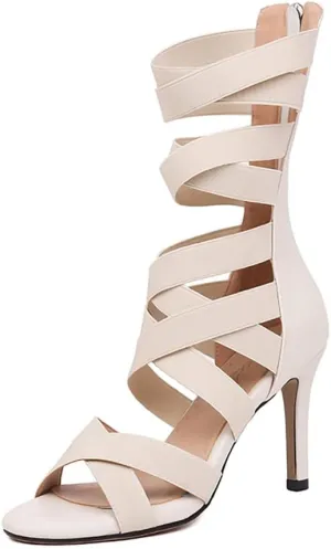 Women High Heel Dance Boots Open Toe Latin Salsa Ballrooom Dance Shoes Gladiator Summer Booties, Model DS-R9