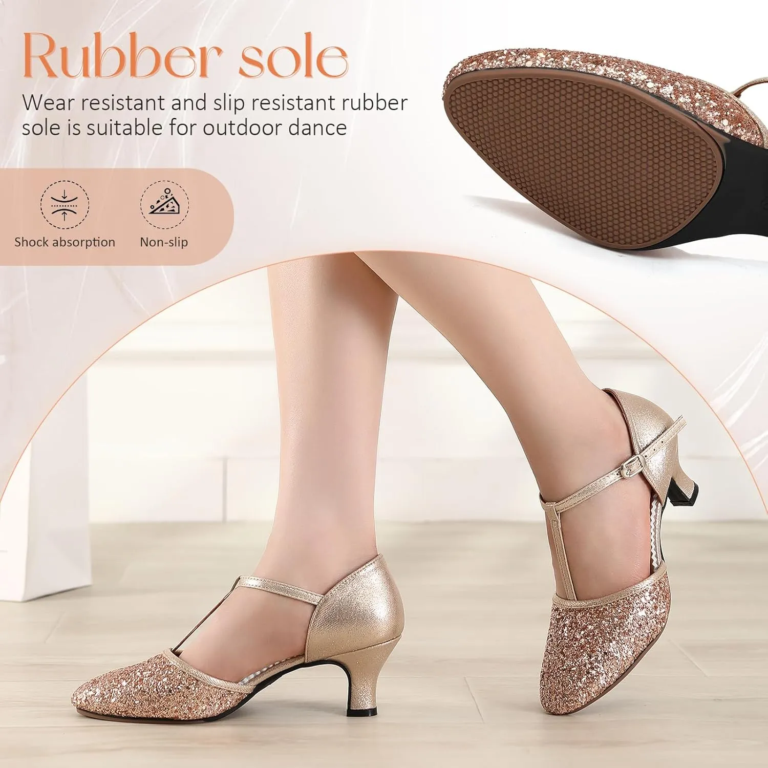 Women Latin Dance Shoes Sequin Closed Toe T-Strap Ballroom Salsa Tango Party Performance Dance Shoes,Model FT-135