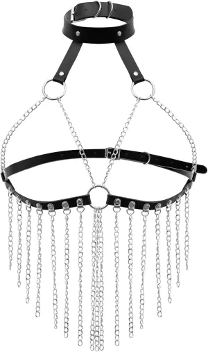 Women Lingerie Leather Strap Harness Body Chain Chest Cage Bra Harness Punk Festival Rave Dance Rock Carnival Costume