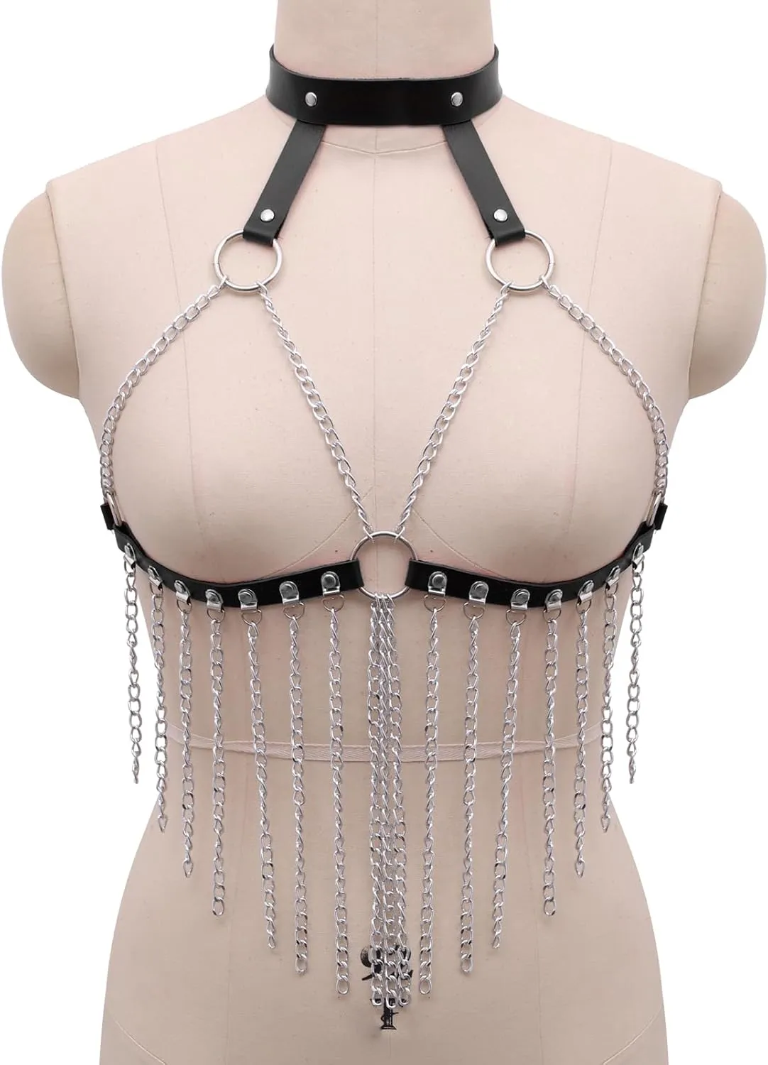 Women Lingerie Leather Strap Harness Body Chain Chest Cage Bra Harness Punk Festival Rave Dance Rock Carnival Costume
