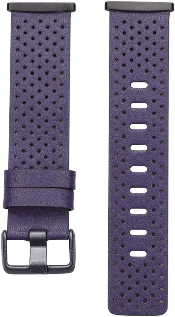 Women Men Slim Replacement Band for Versa 3 Watch,Soft Breathable Leather Hole Design Replacement Strap with Buckle Adjustable for 5.5-8.7 inch Wrist - (Large,Dark lue)