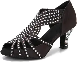 Women Rhinestone Dance Shoes Ballroom Latin Salsa Bachata Performance Dance Dancing Shoes