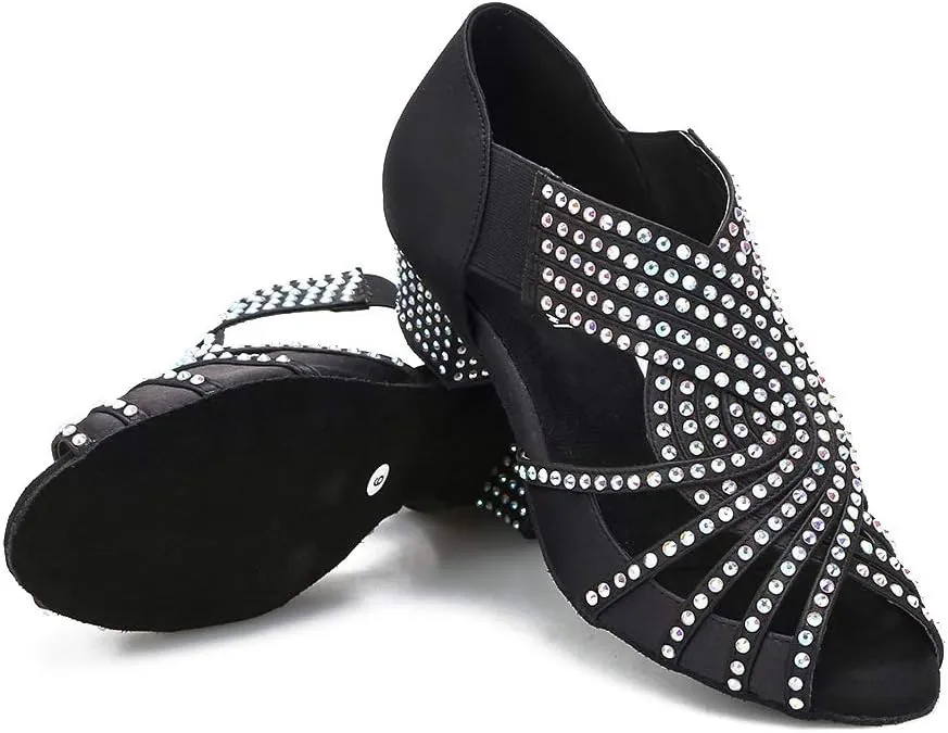 Women Rhinestone Dance Shoes Ballroom Latin Salsa Bachata Performance Dance Dancing Shoes