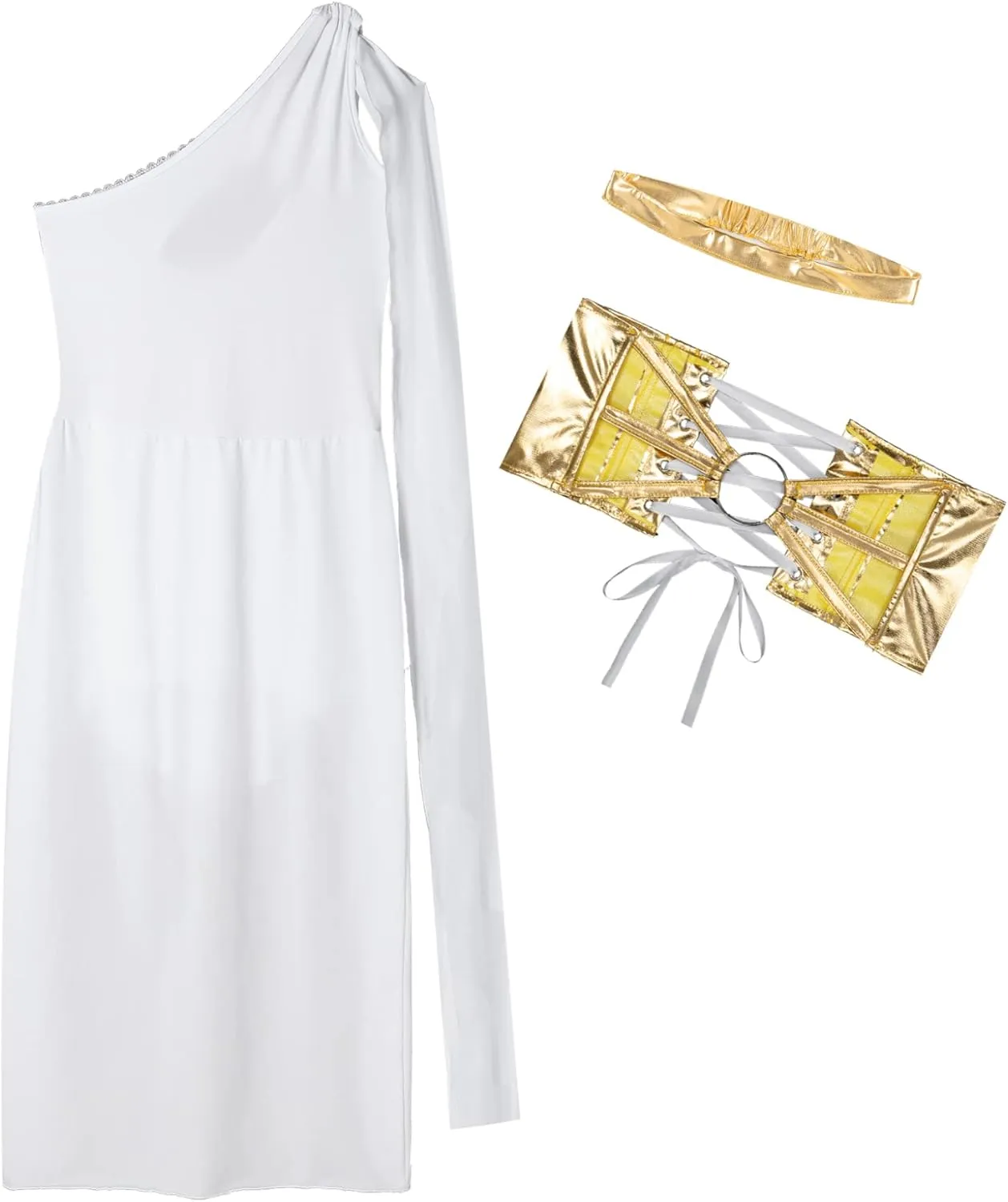 Women Sexy Greek Roma Costume Hollow Out Dress One Single Shoulder Off Robe High Low Outfits