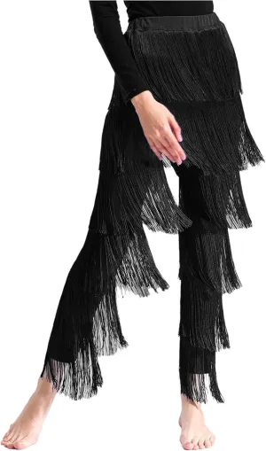 Women Tassels Fringe Dance Pants Ballroom Latin Tango Salsa Practice Performance Dancing Pants