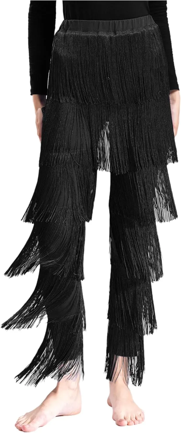 Women Tassels Fringe Dance Pants Ballroom Latin Tango Salsa Practice Performance Dancing Pants