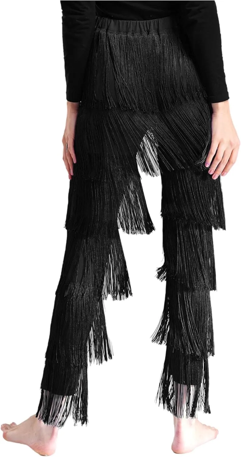 Women Tassels Fringe Dance Pants Ballroom Latin Tango Salsa Practice Performance Dancing Pants
