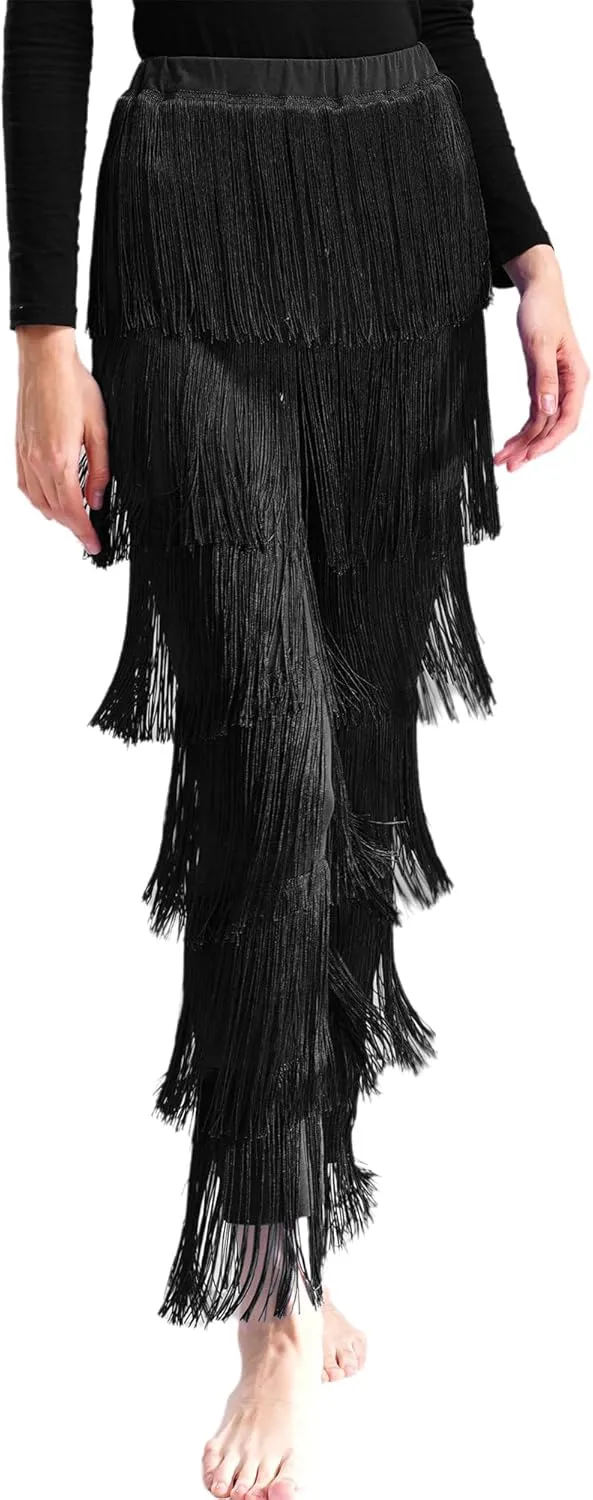 Women Tassels Fringe Dance Pants Ballroom Latin Tango Salsa Practice Performance Dancing Pants