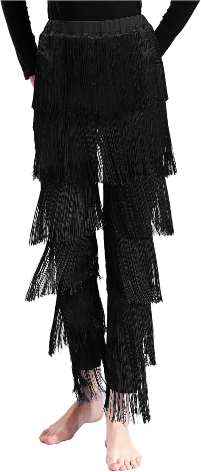 Women Tassels Fringe Dance Pants Ballroom Latin Tango Salsa Practice Performance Dancing Pants