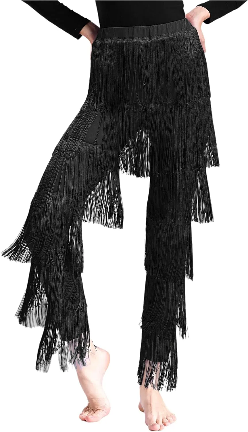 Women Tassels Fringe Dance Pants Ballroom Latin Tango Salsa Practice Performance Dancing Pants