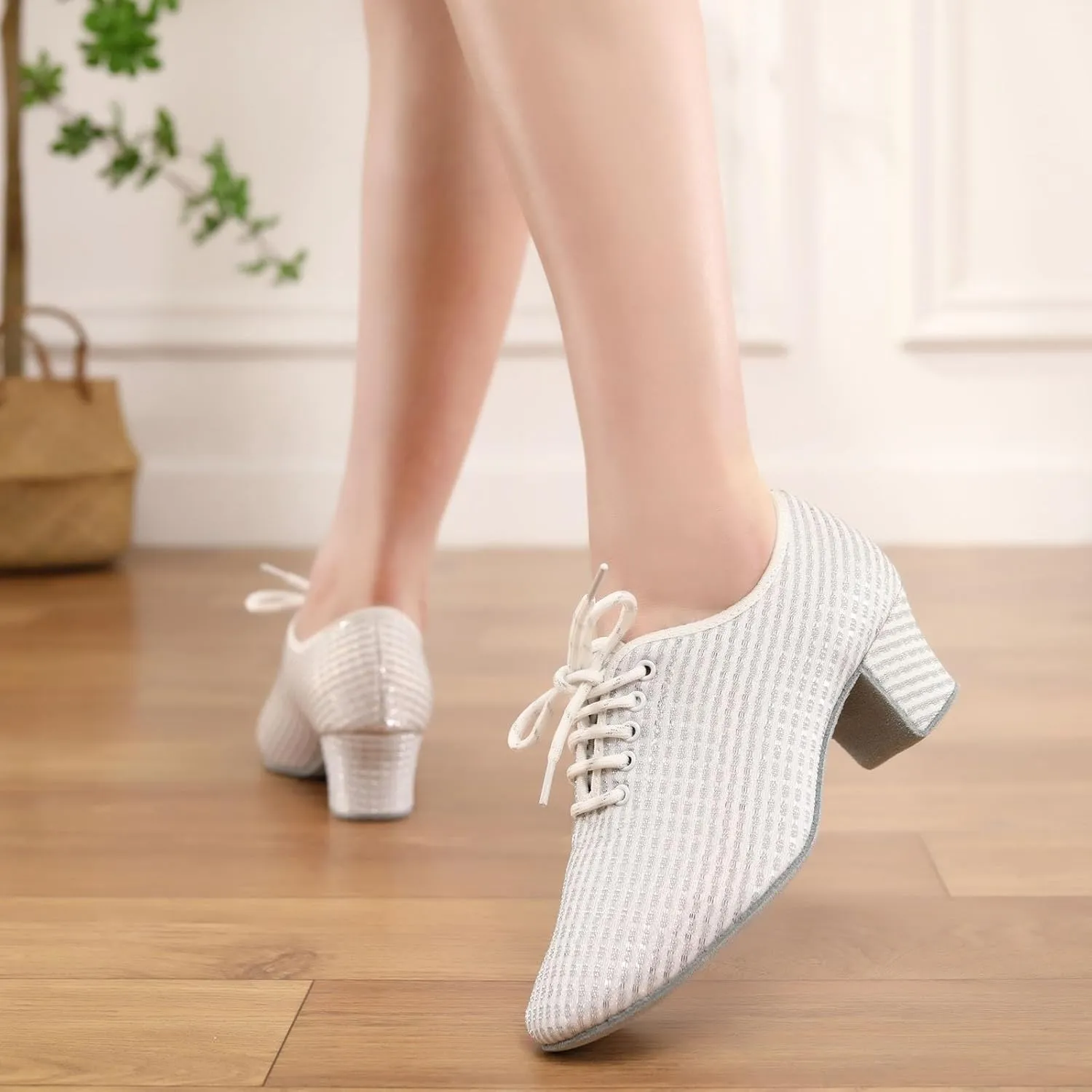 Women's Ballroom Dance Shoes Lace up Closed Toe Low Heel Modern Professional Latin Teaching Dance Practice Shoes,Model LHD-301